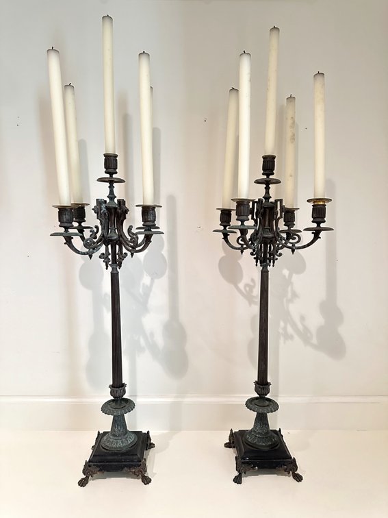 (X's 2) Edwardian Gilded-Foot Candelabras, Early 20th Century