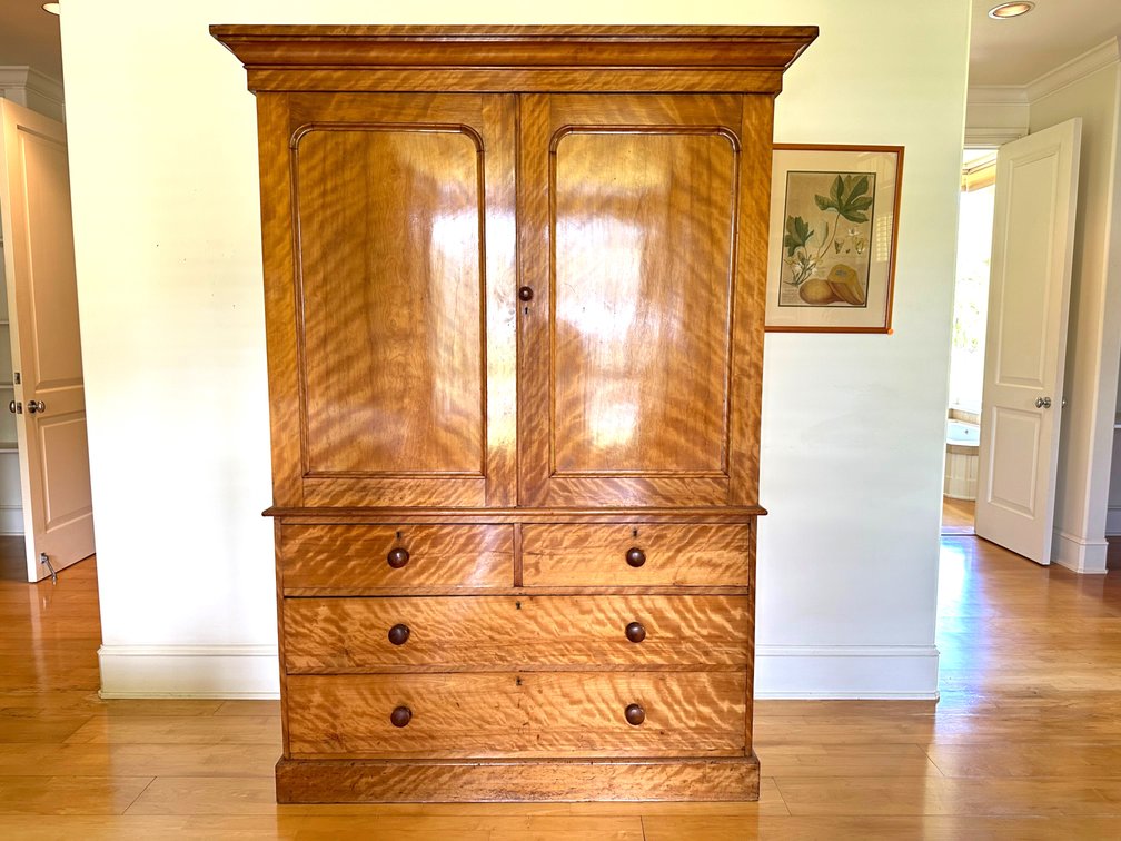 European Antique Tiger Maple Clothing Press