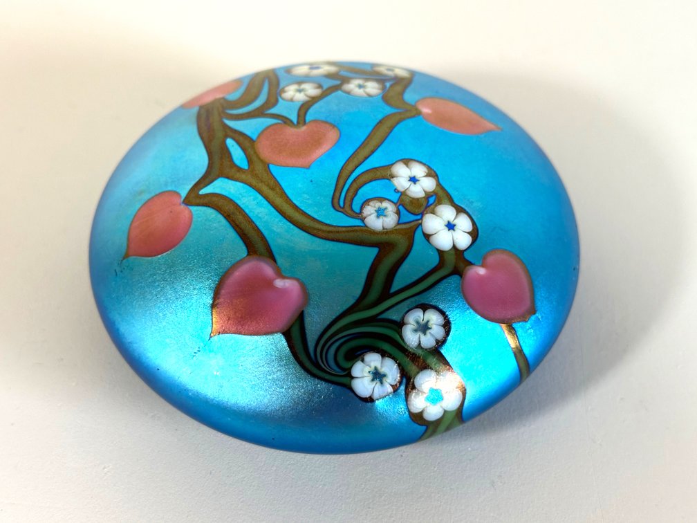 "Orchard in Blossom" Handcrafted Art Glass Paperweight, No. 18/250 by Orient & Flume