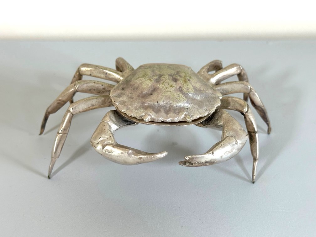 Vintage Silvered Metal Crab with Hinged Lid