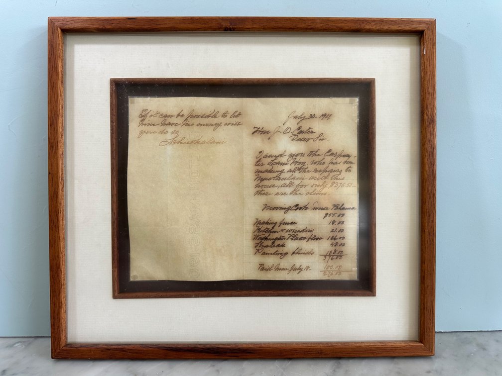 "Historic Ledger" - Framed Liliʻuokalani Handwritten Financial Document, 1927