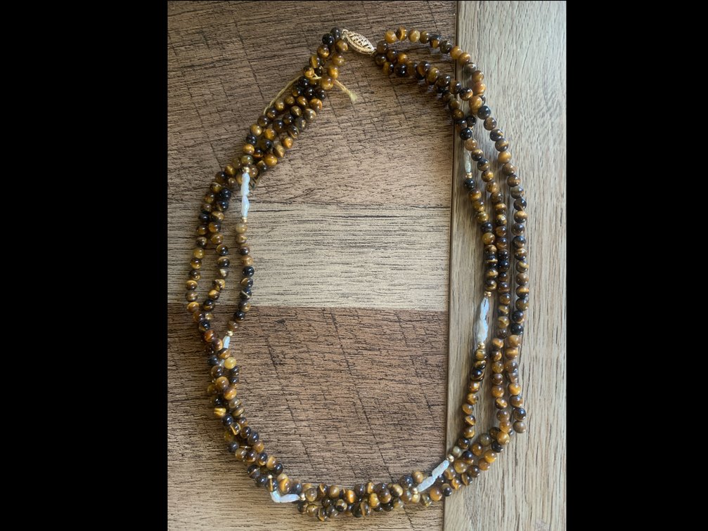 14k Yellow Gold & Tigers Eye Beaded Necklace