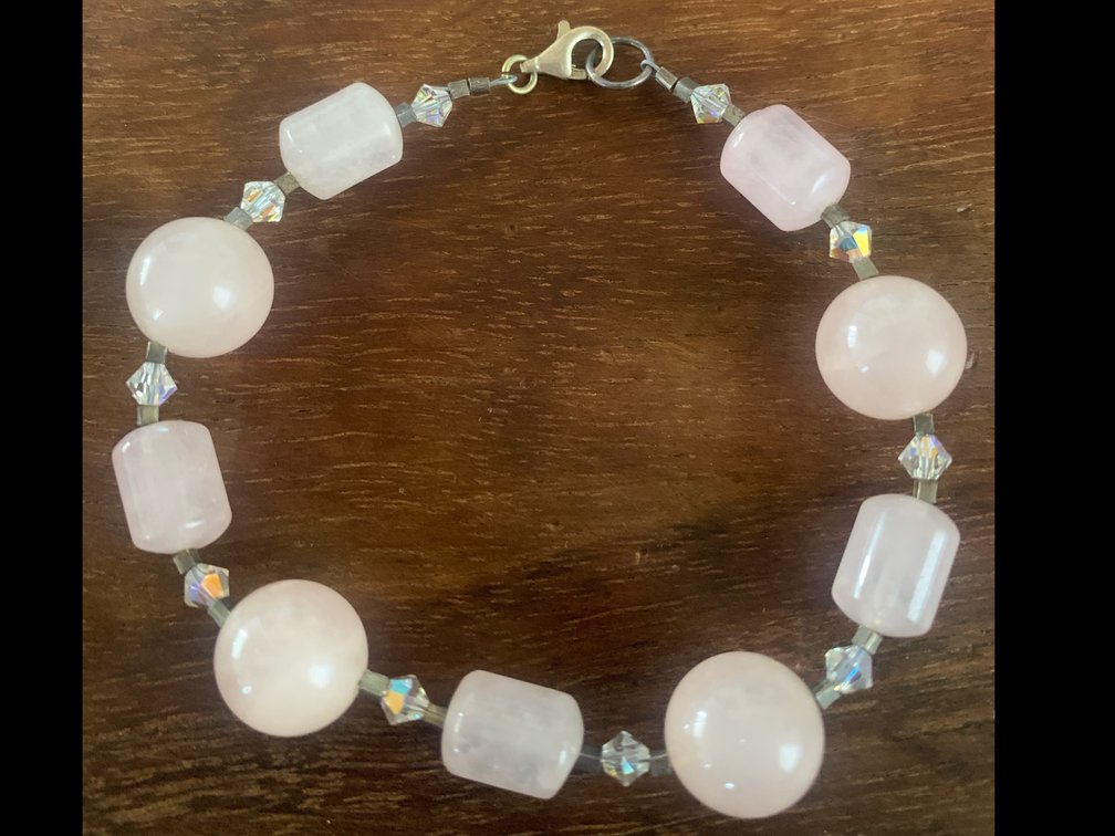Rose Quartz Beaded Bracelet W/ 925 Clasp