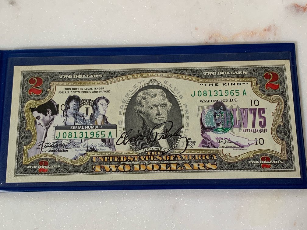 Elvis Presley $2 Bill Banknote in Holder 