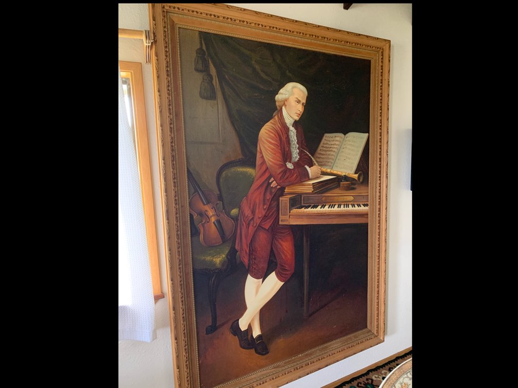 Large Oil Painting of a Composer in Ornate Wooden Carved Frame