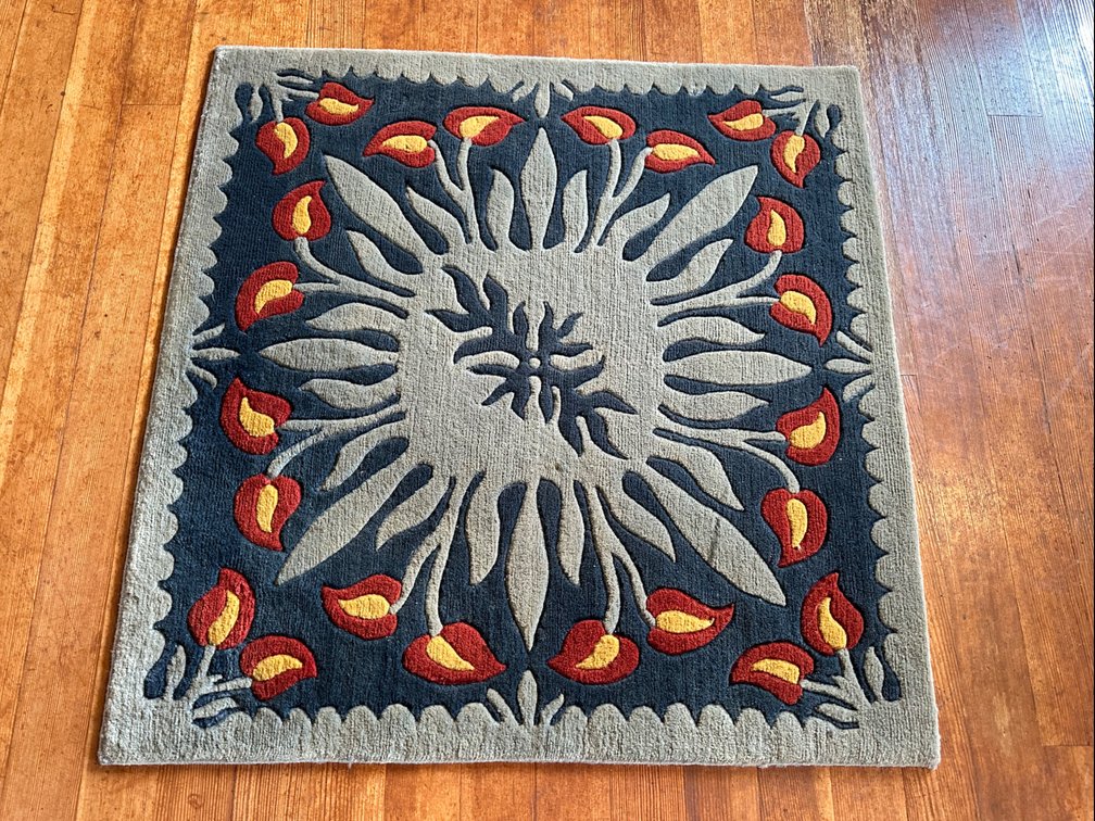 Handmade Wool Rug with Floral Design