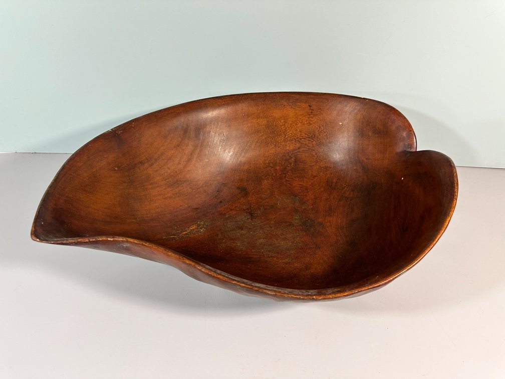 Large Handcrafted Leaf Shape Wooden Bowl