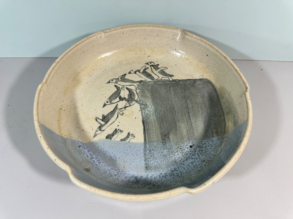 Handcrafted Pottery Bowl by Sam and Hana – "Diving Penguins"