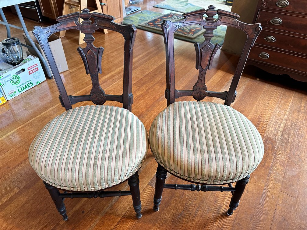 (X's 2) Antique Wooden Chairs with Upholstered Seats