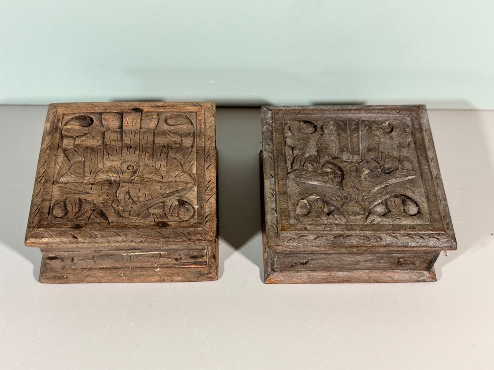 (X's 2) Hand-Carved Wooden Trinket Boxes