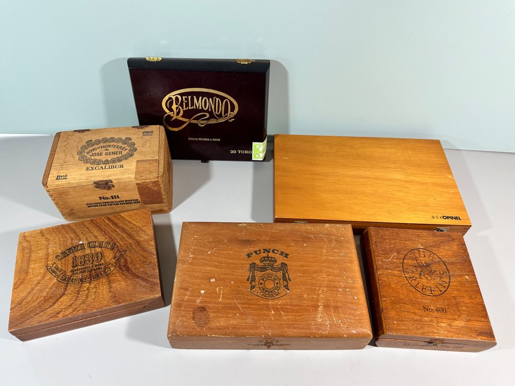 Collection of Vintage Wooden Cigar Boxes