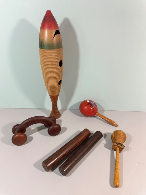 Assorted Wooden Musical Instruments Collection