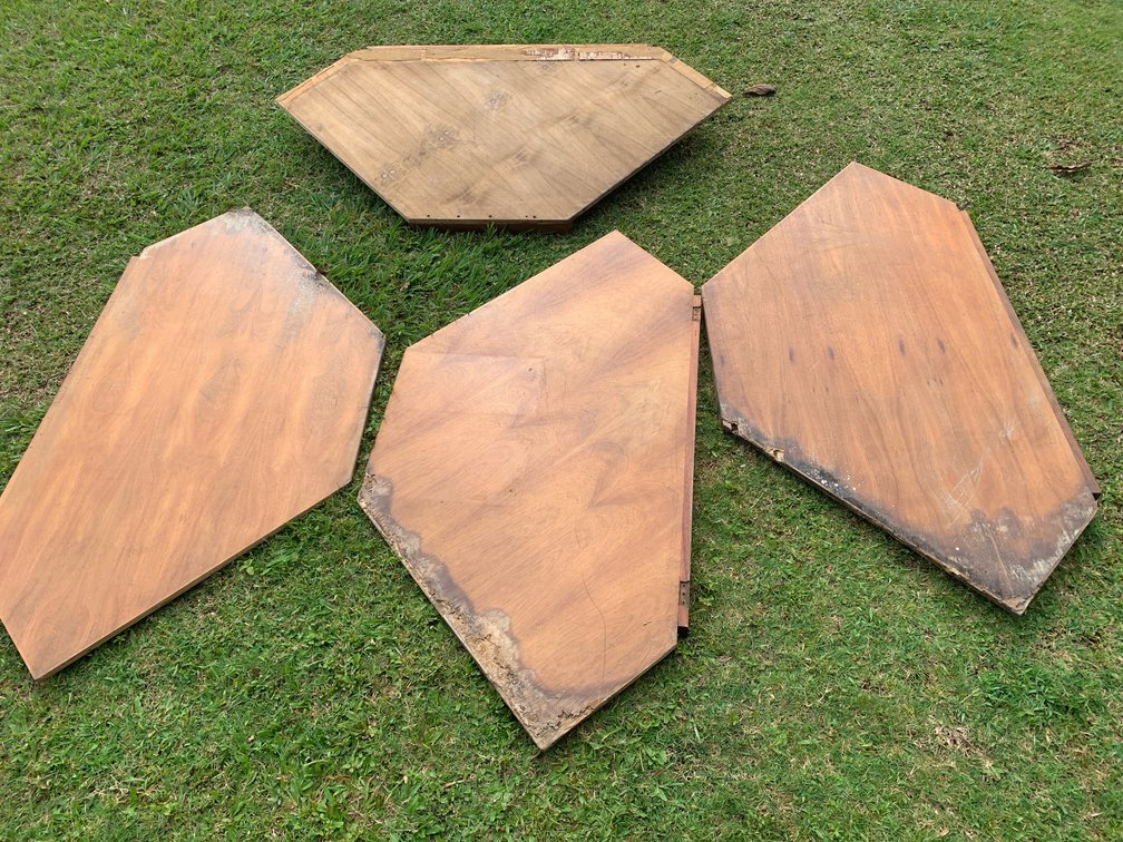 4 large pieces Salvaged Koa Laminated Plywood W/ Solid Pieces Attached