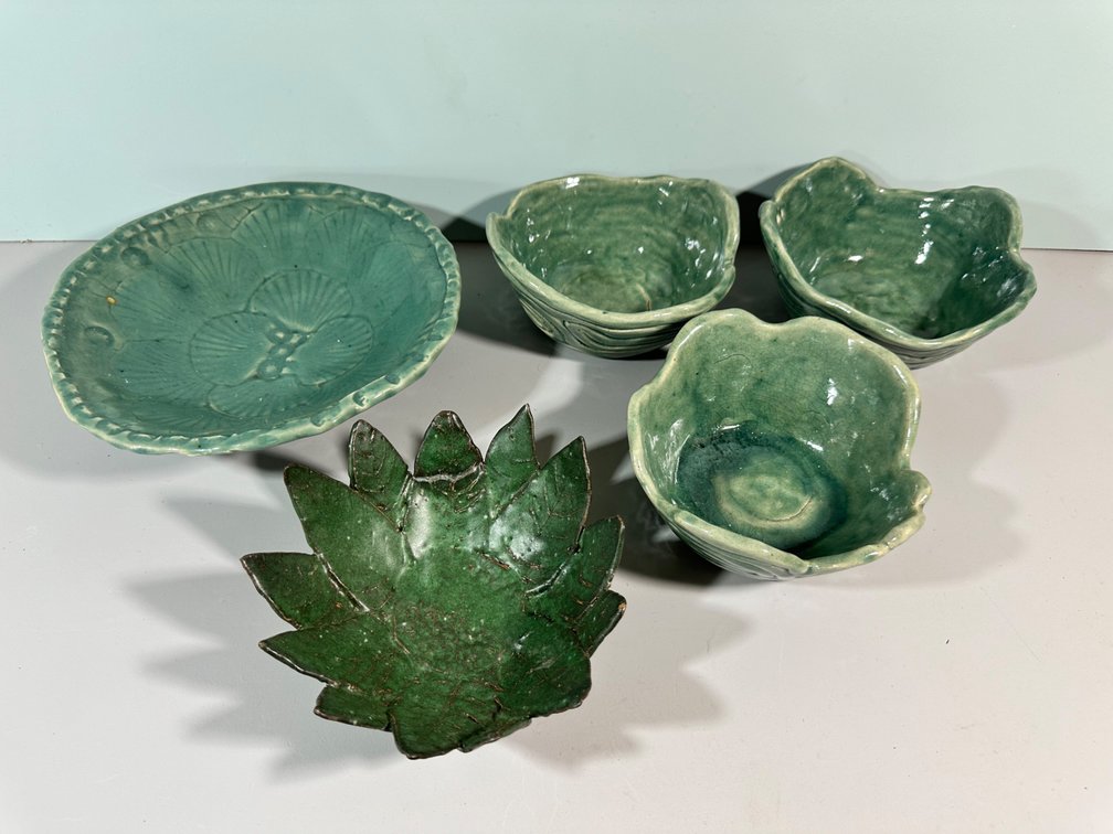 Collection of Handcrafted Green Ceramic Dishware