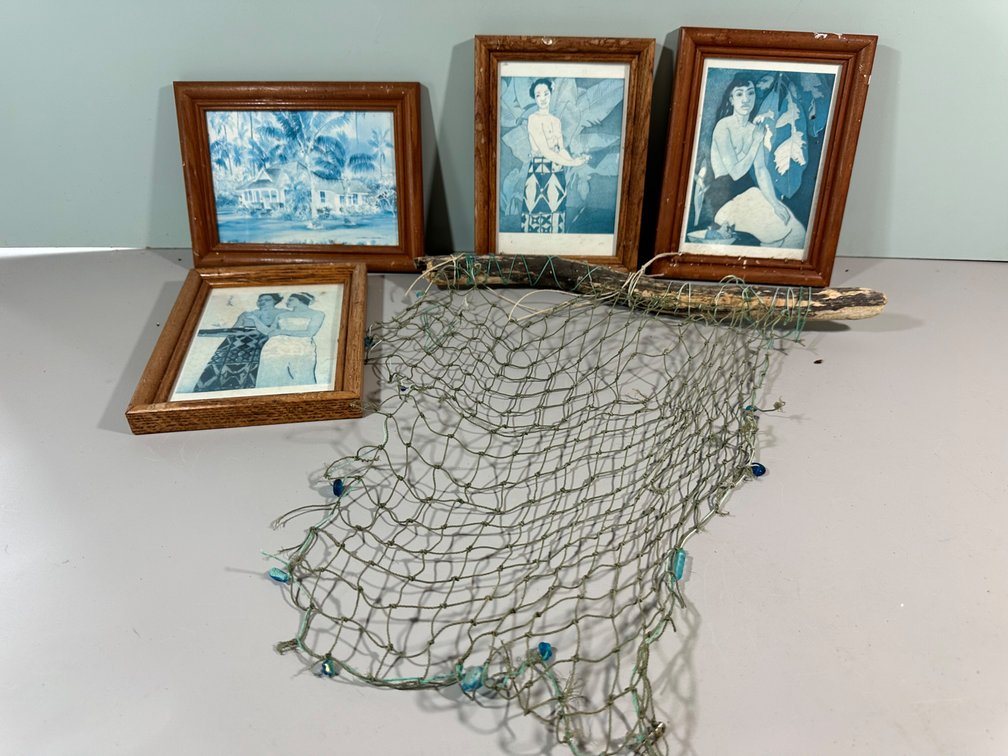 Vintage Hawaiian Artwork and Fishing Net Display