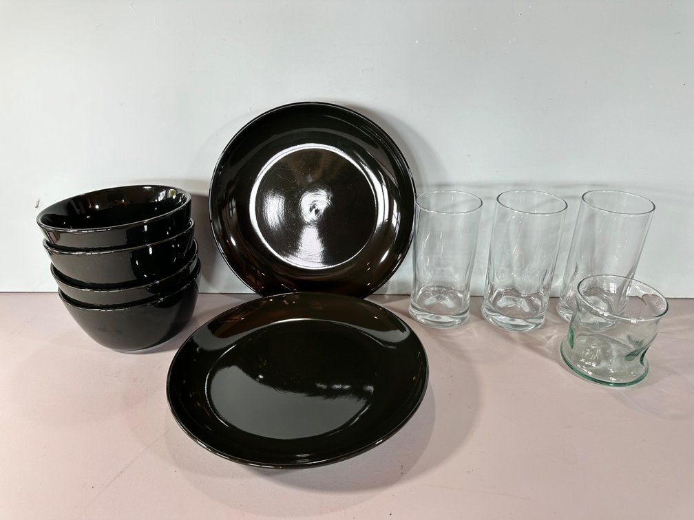 Project 62 Stoneware Dishes and Clear Glasses
