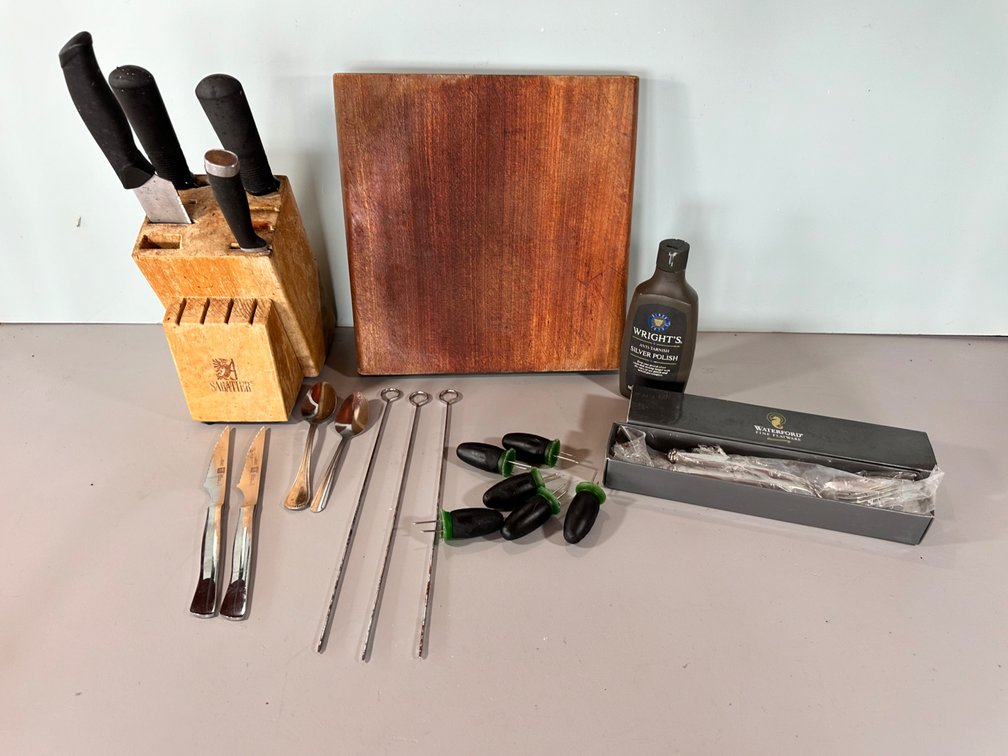 Cutlery and Utensils with Wood Cutting Board