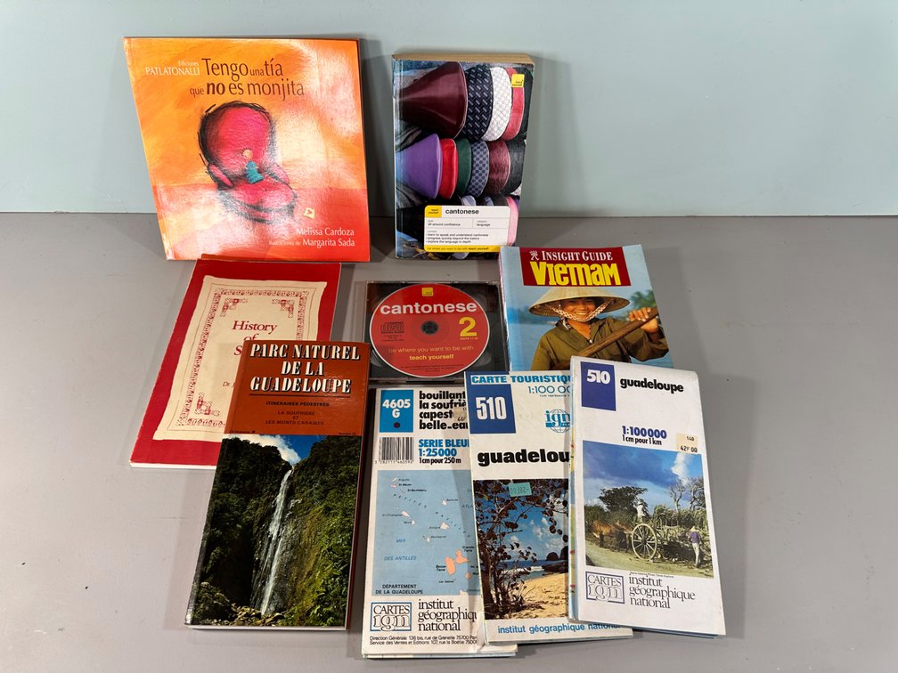Collection of Travel Guides, Maps, and Language Learning Materials