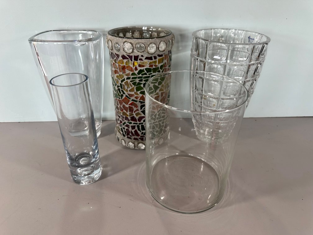 Various Clear Glass and Mosaic Vases