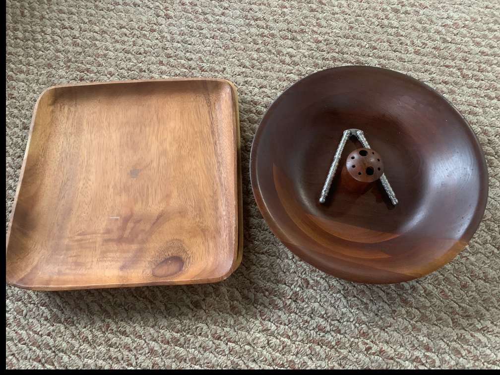 Ozark Black Walnut Nutcracker Bowl & 2 Monkeypod Trays