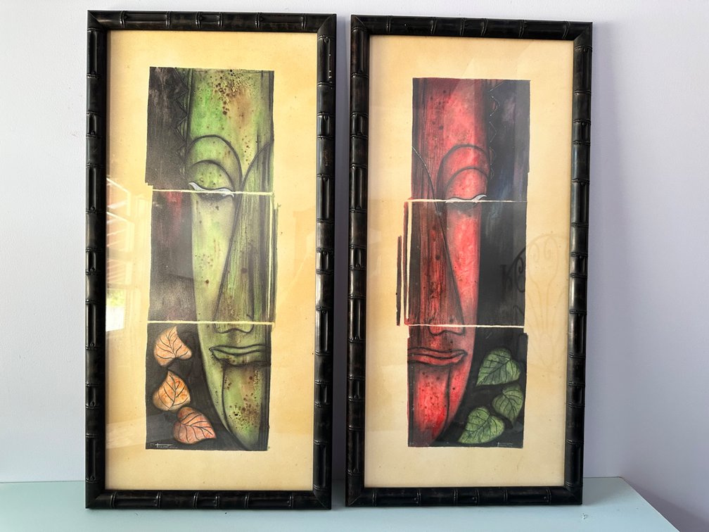 (X's 2) Signed R. Trapal 2002 Abstract Buddha Face Artworks