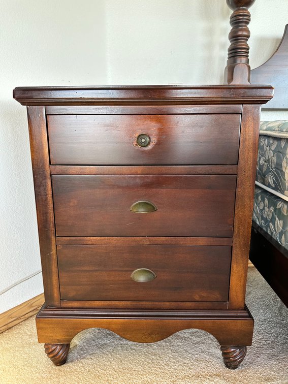 Wood Nightstand with Brass Accents