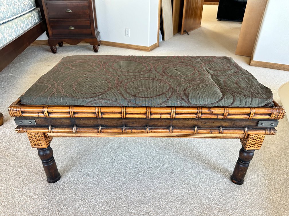 Tropical Bamboo and Rattan Upholstered Ottoman