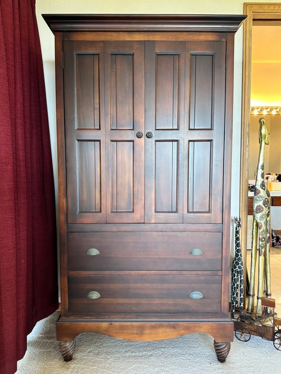 Wooden Armoire with Spacious Drawers and Shelving – Ideal for Home Storage