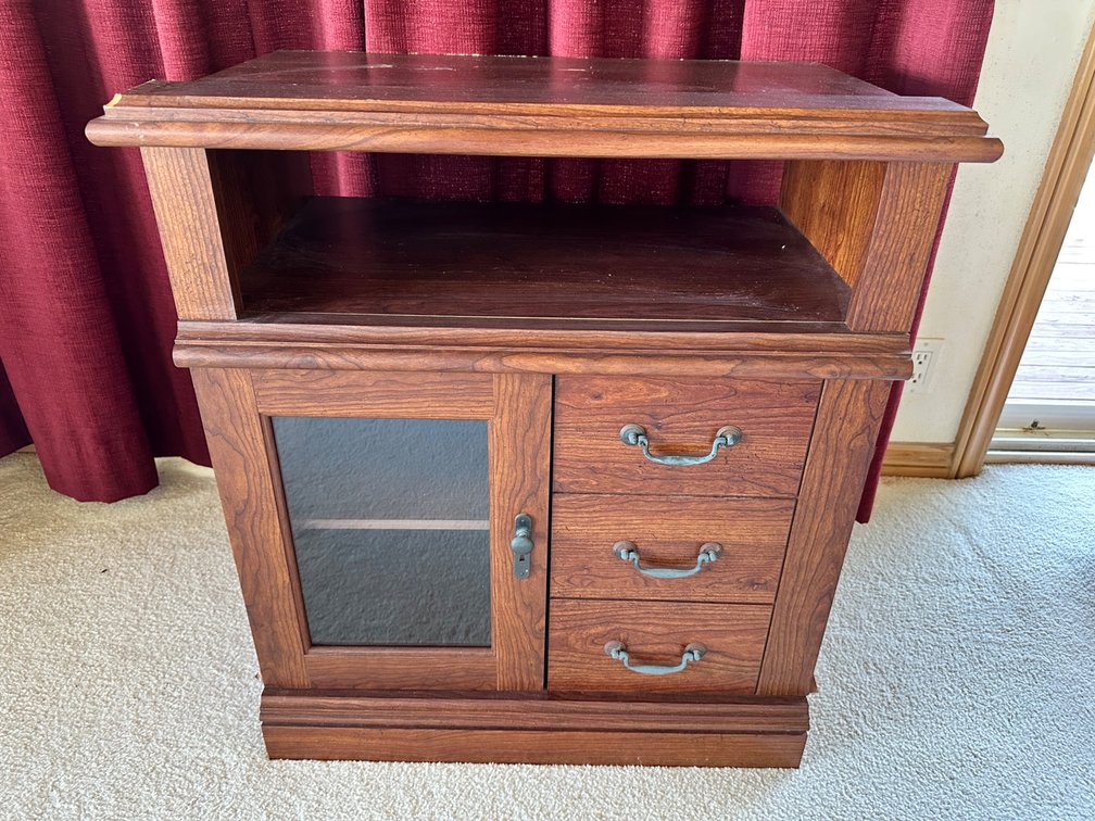 Compact Laminate Cabinet with Glass Door and Drawers – Restoration Project
