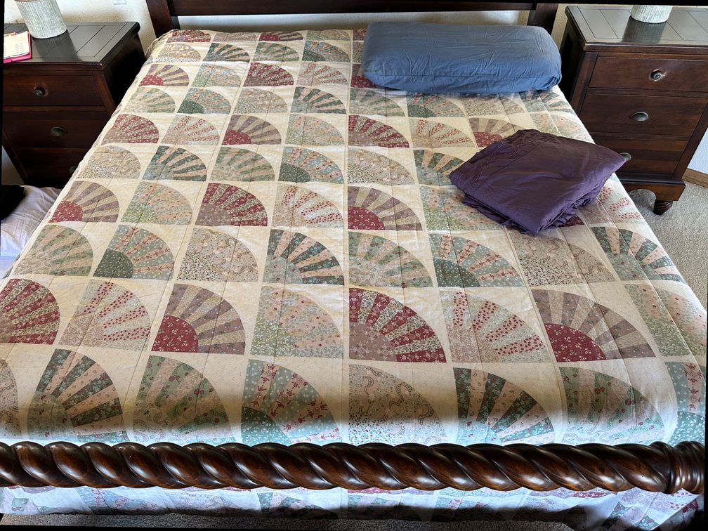 Patchwork Quilt and Bedding in Earthy Tones