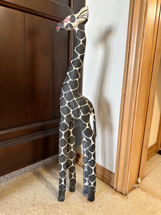 Charming Painted Wooden Giraffe Figurine