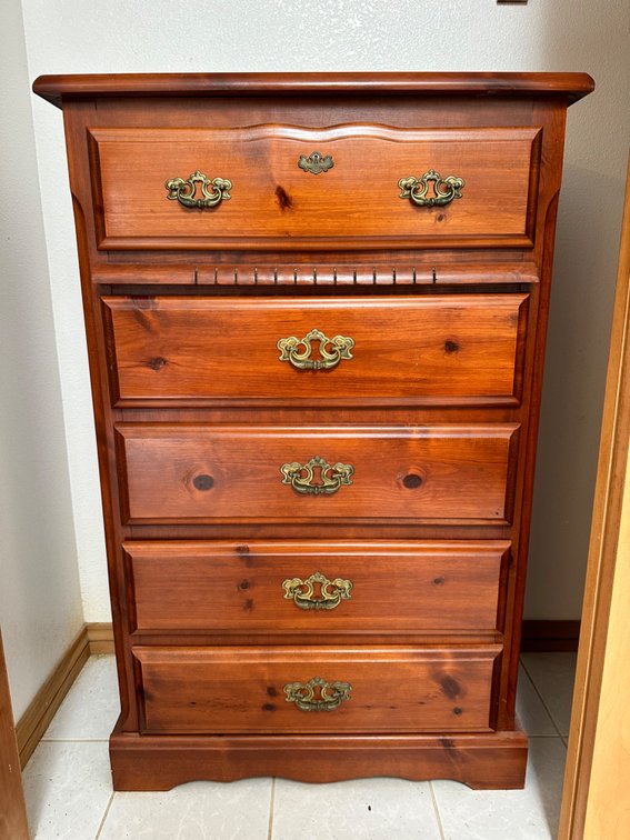Classic Five-Drawer Dresser with Brass toned Handles