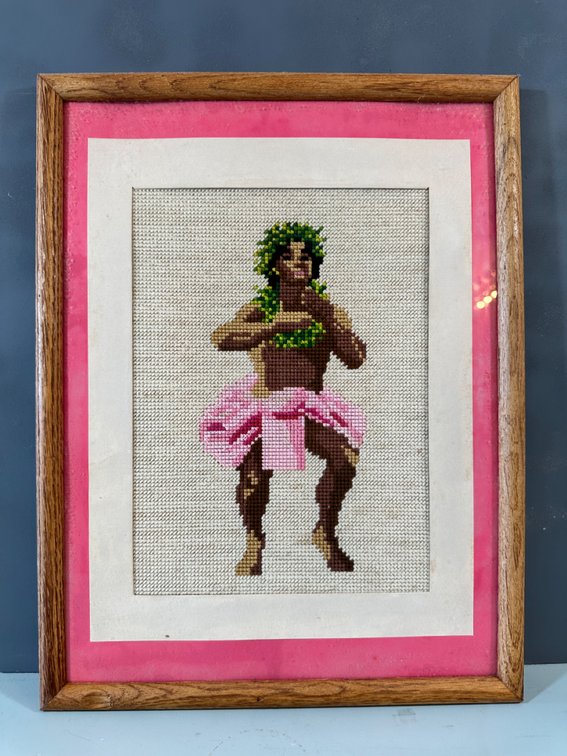 Framed Cross-Stitch Art of a Traditional Dancer