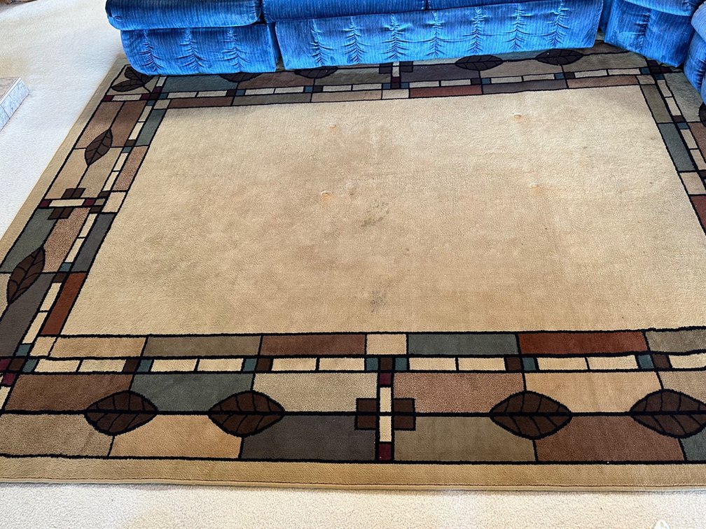 Large Artistic Area Rug with Leaf and Geometric Patterns