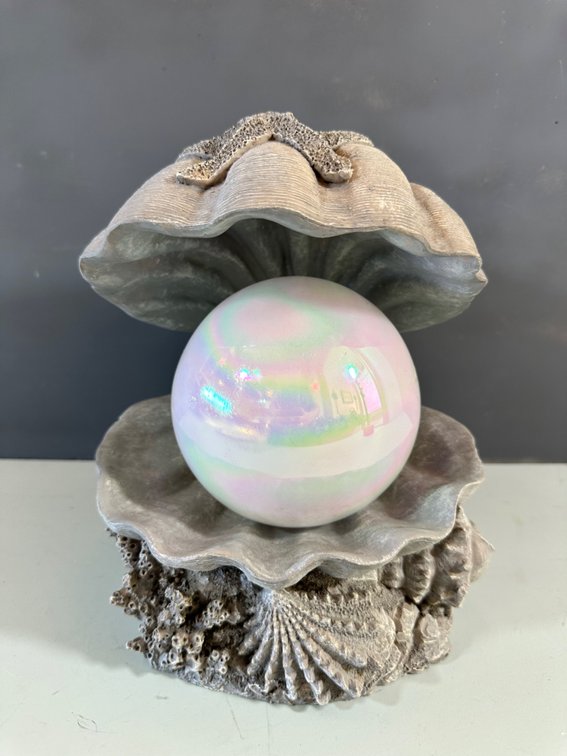 Unique Marine-Themed Solid Plastic Oyster with Iridescent Glass Bottle