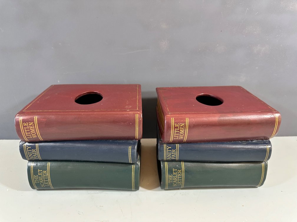 (X's 2) Vintage Style Ceramic Book-Shaped Tissue Box Covers