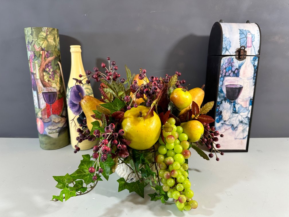 Elegant Wine and Fruit-Themed Decor Set