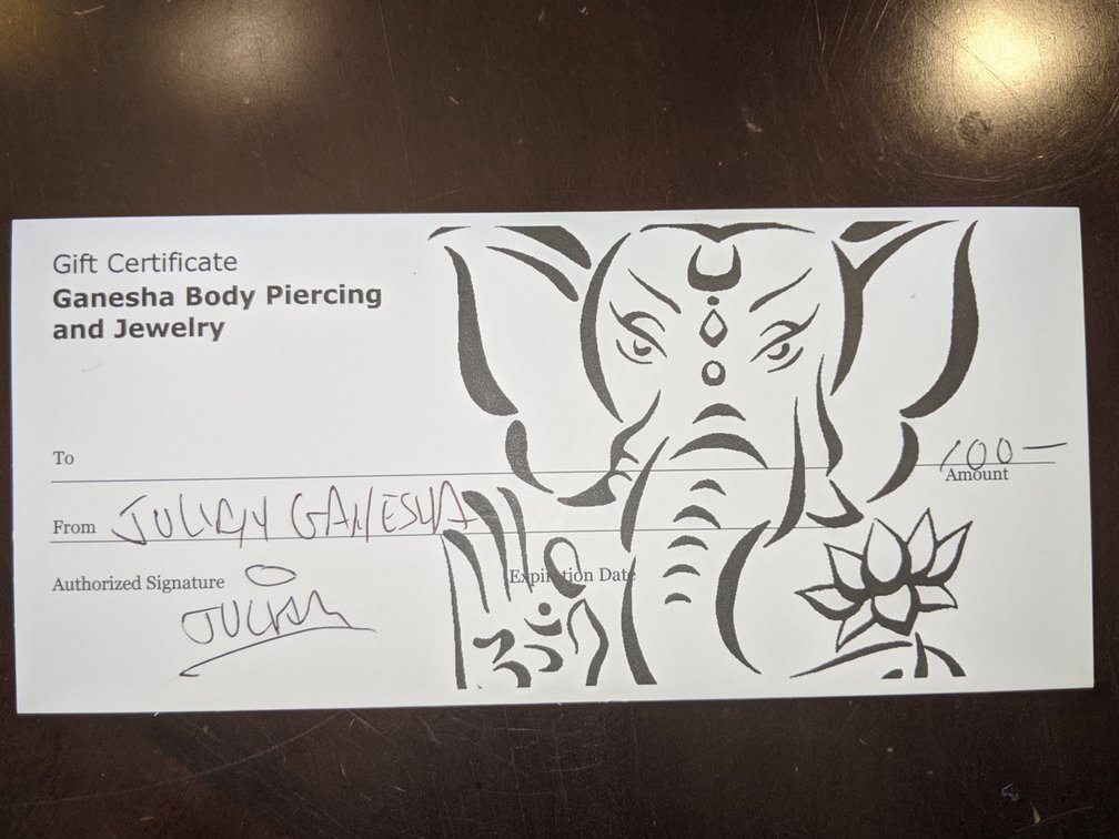 $100 gift certificate - Body piercing and jewelry