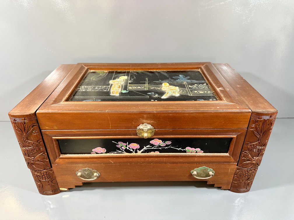 Wooden Jewelry Box with Intricate Inlays - 