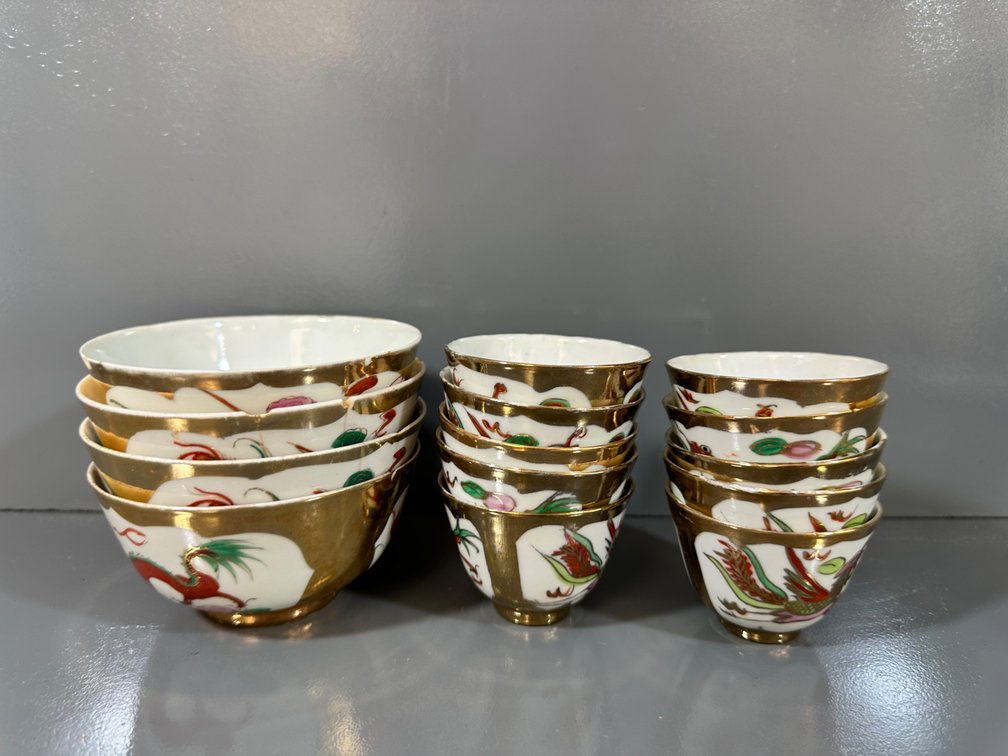 Set of Chinese Porcelain Bowls and Cups Dragon Motifs