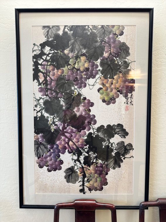 Framed Chinese Watercolor Painting of Grapes - Approx. 30" x 45"