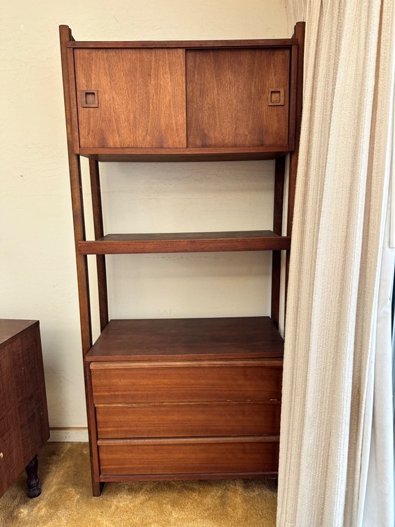 Mid-Century Modern Style Bookshelf with Sliding Door Cabinet and Drawers