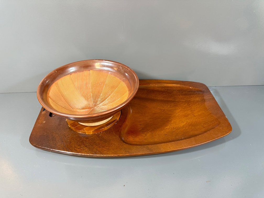 Mid-Century Modern Style Wooden Snack Tray with Removable Wooden Coaster and Bowl