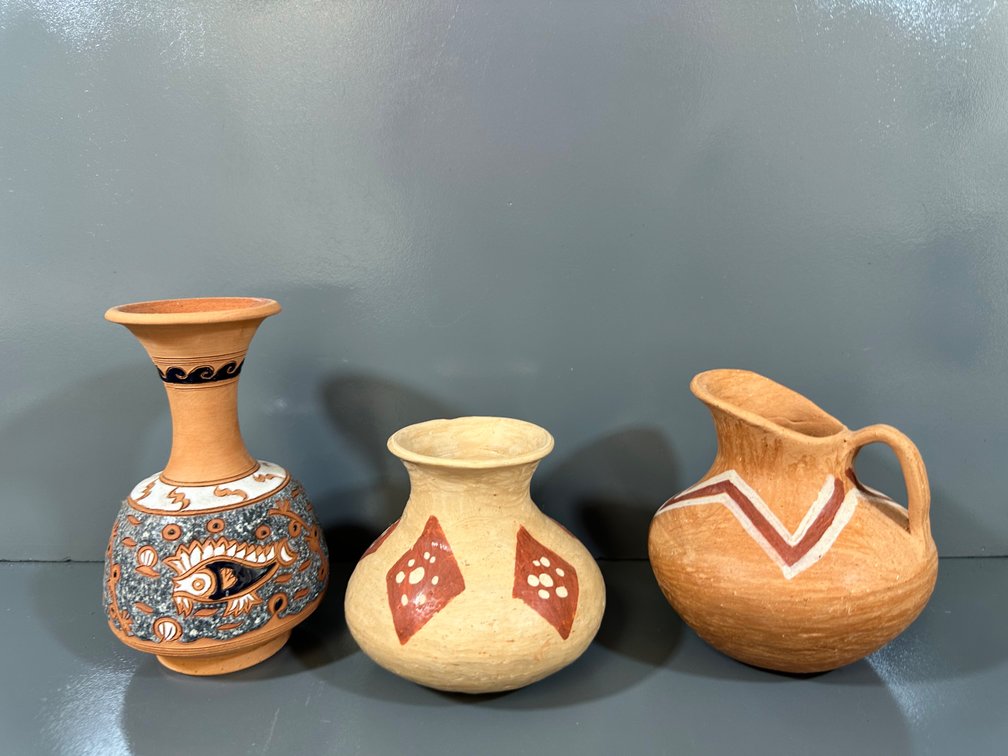 Collection of Three Handcrafted Vases - One Marked from Greece