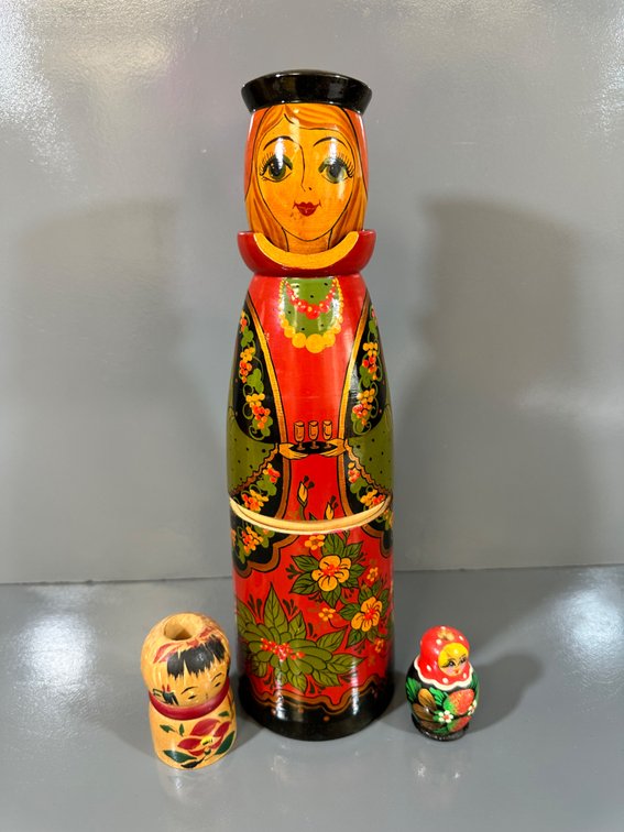 Hand-Painted Wooden Nesting Doll Set - Approx. 13" Tall
