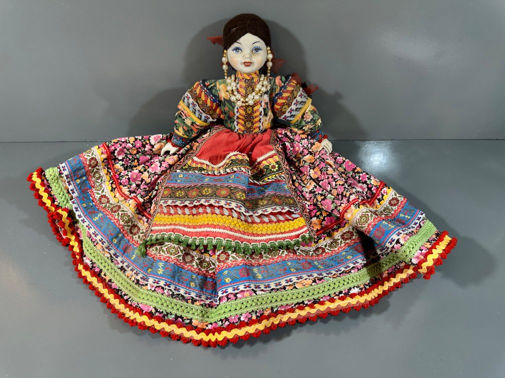 Porcelain Face Doll in Traditional Folk Costume
