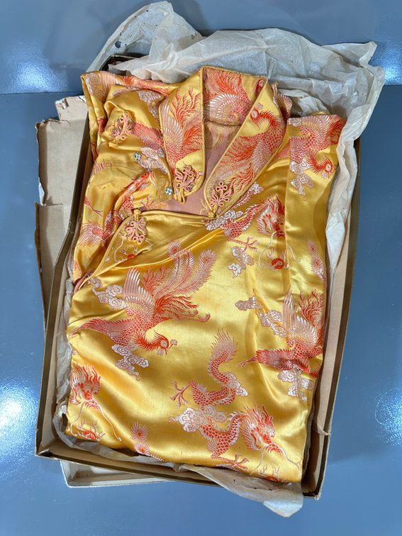 Chinese Silk Embroidered Robe with Dragon and Phoenix Motif