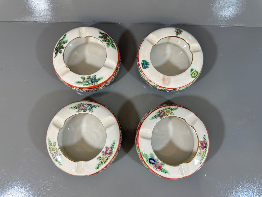 Set of Four Porcelain Ashtrays – Floral and Oriental Motifs