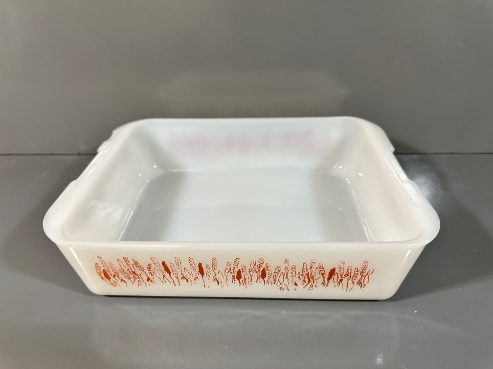 Vintage Proctor Silex Milk Glass Casserole Dish with Wheat Pattern