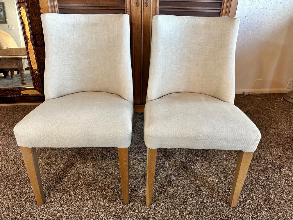 (X's 2) Pair of Restoration Hardware Upholstered Chairs with Nailhead Trim - Some Rust on Nails